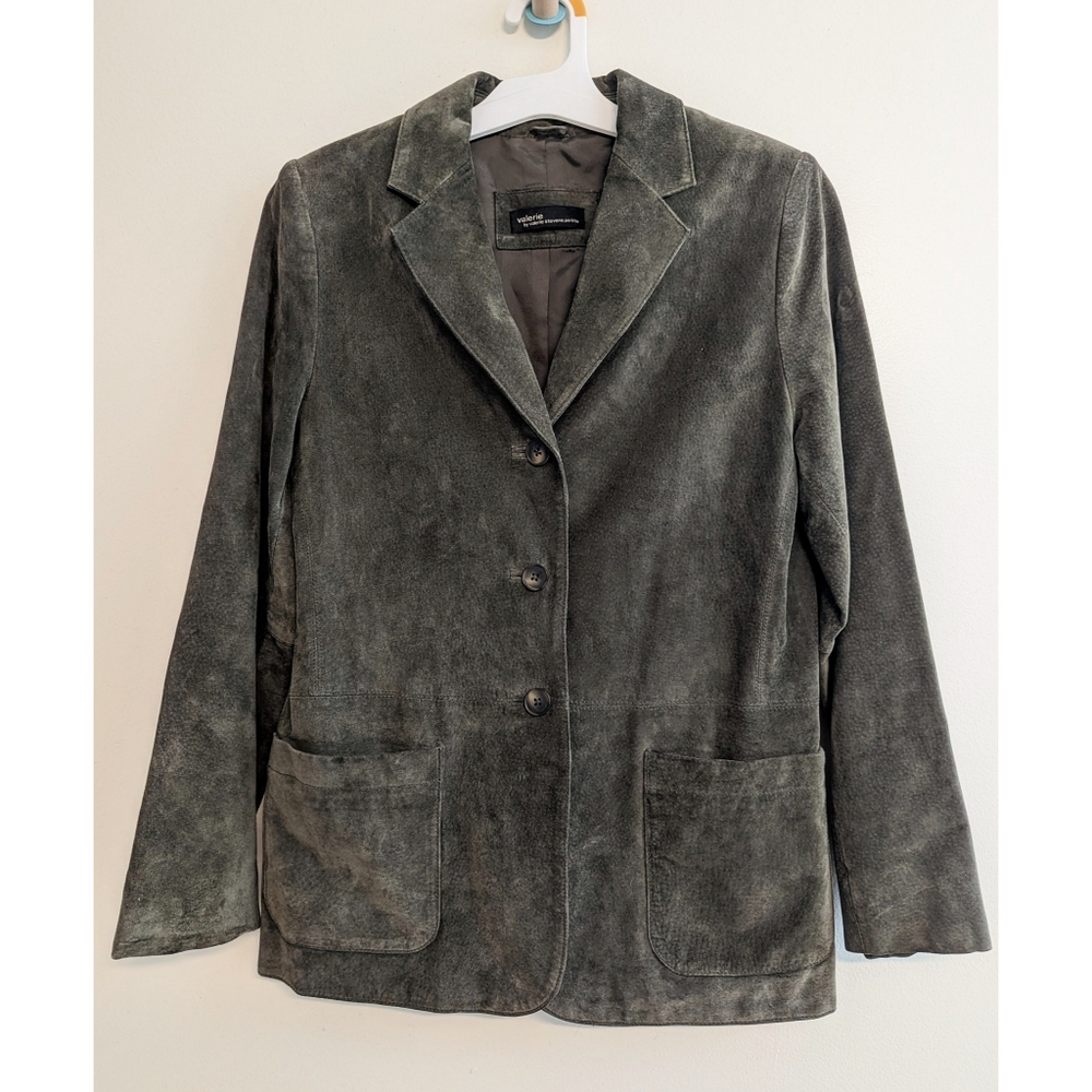 Army Green Suede Blazer, Size Petite Small